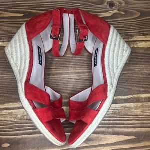 NINE WEST Red Wedge Sandals Size 7 1/2 M
